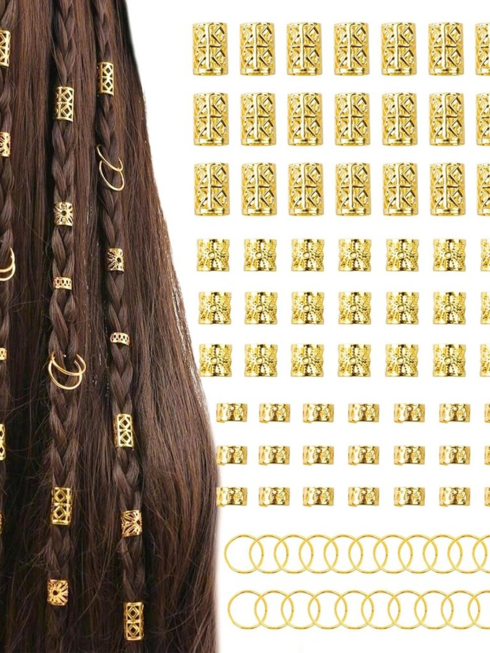 100 Pcs Gold Hair Jewelry for Braids, Gold Hair Cuffs